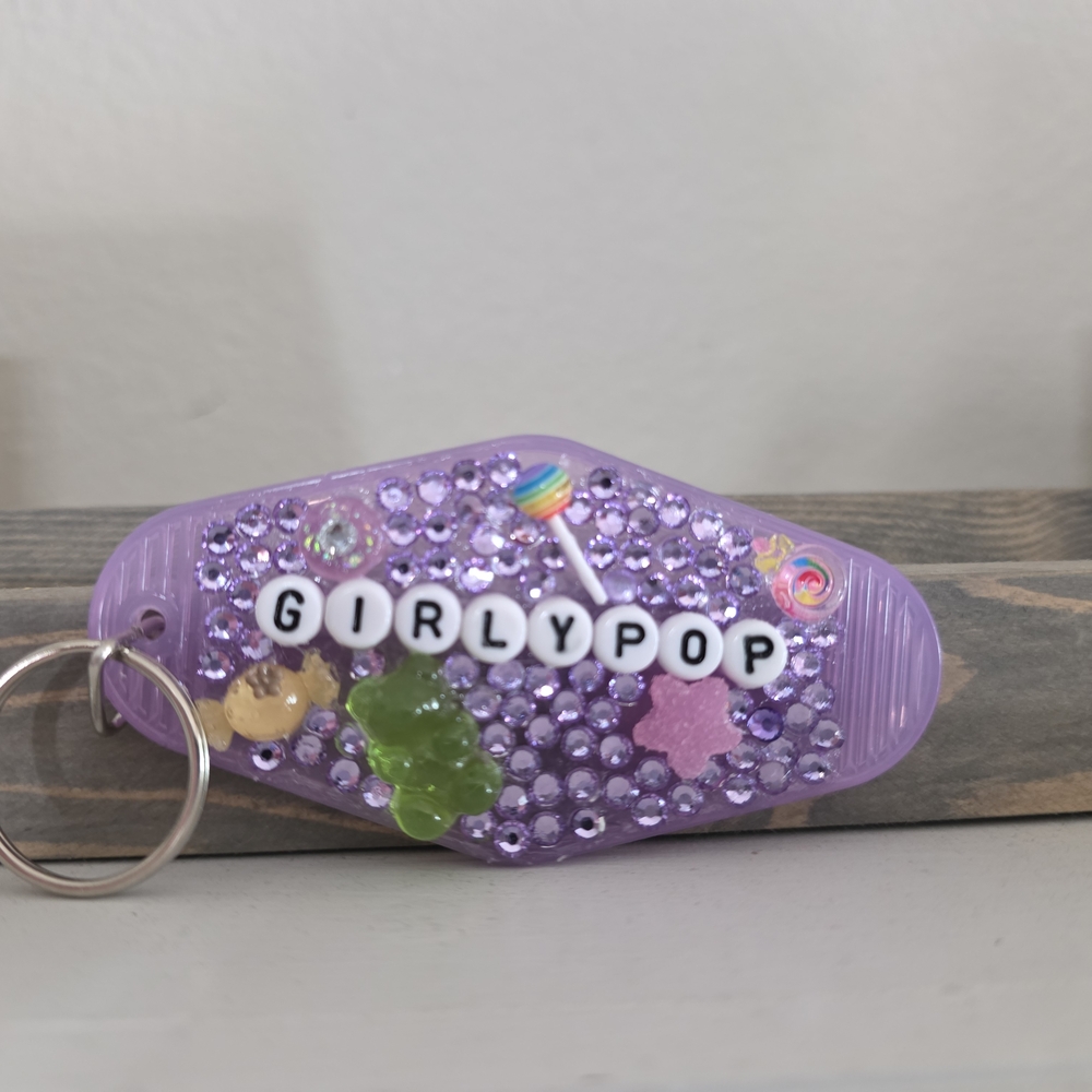 Purple Rhinestone Motel Keychain with Charms